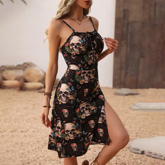 Vestido corto vintage gótico con abertura y calavera