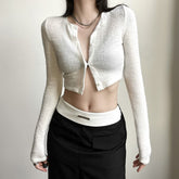 Weiße kurze Strickjacke mit Knöpfen