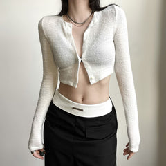 White Button Up Crop Cardigan