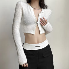 White Button Up Crop Cardigan