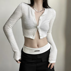 White Button Up Crop Cardigan
