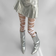 White Gothic Ripped Tights