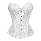 White Gothic Ruffle Trim Hourglass Overbust Corset