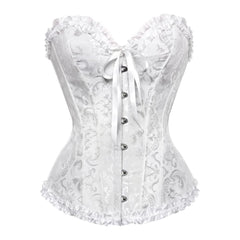 White Gothic Ruffle Trim Hourglass Overbust Corset