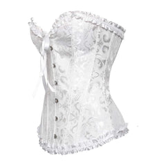 White Gothic Ruffle Trim Hourglass Overbust Corset