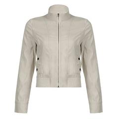 White High Neck Crop Zip Up Jacket