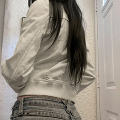 White High Neck Crop Zip Up Jacket