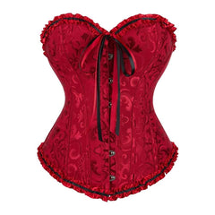 Wine Red Gothic Ruffle Trim Hourglass Overbust Corset