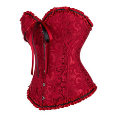 Wine Red Gothic Ruffle Trim Hourglass Overbust Corset