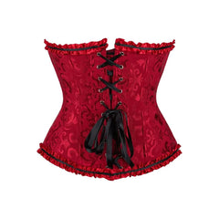 Wine Red Gothic Ruffle Trim Hourglass Overbust Corset