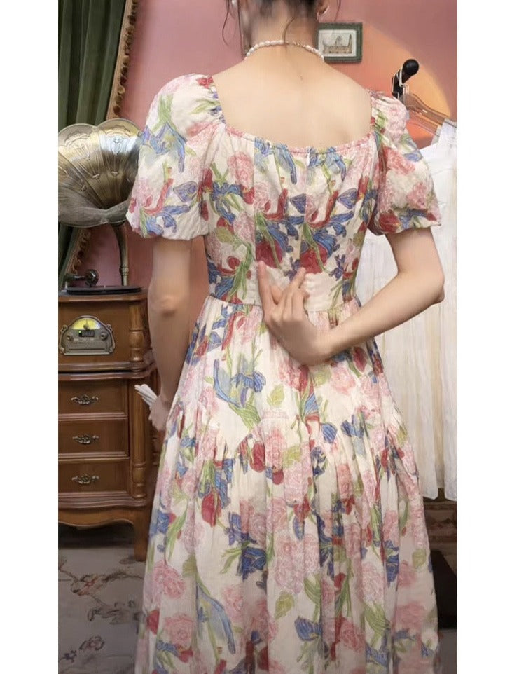 Dalila Floral Pearl Decorated Vintage-Inspired Dress