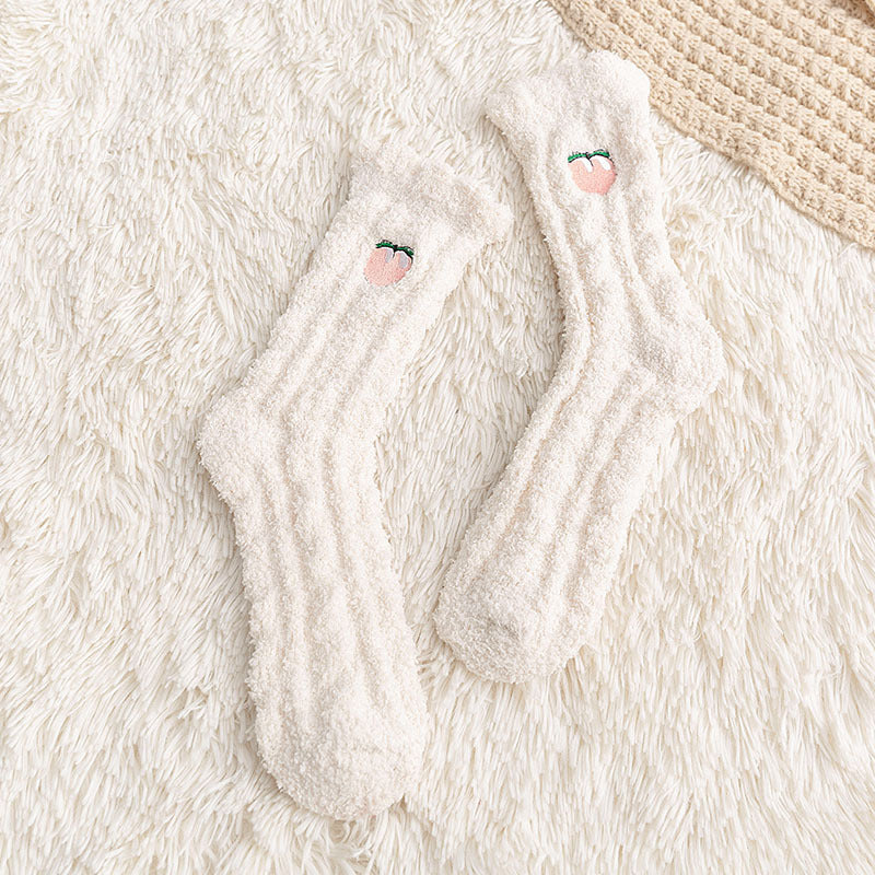 Embroidered Avocado Coral Fleece Socks