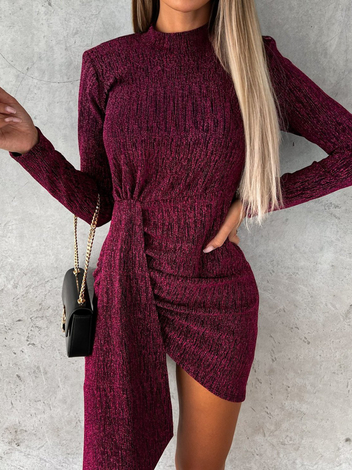 Mock Neck Long Sleeve Mini Dress