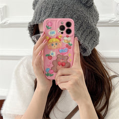 Cute Pink Oil Painting Bear Phone Case