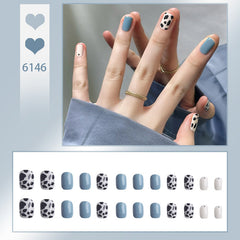 Blue Leopard Wearable Nails Finished Manicure