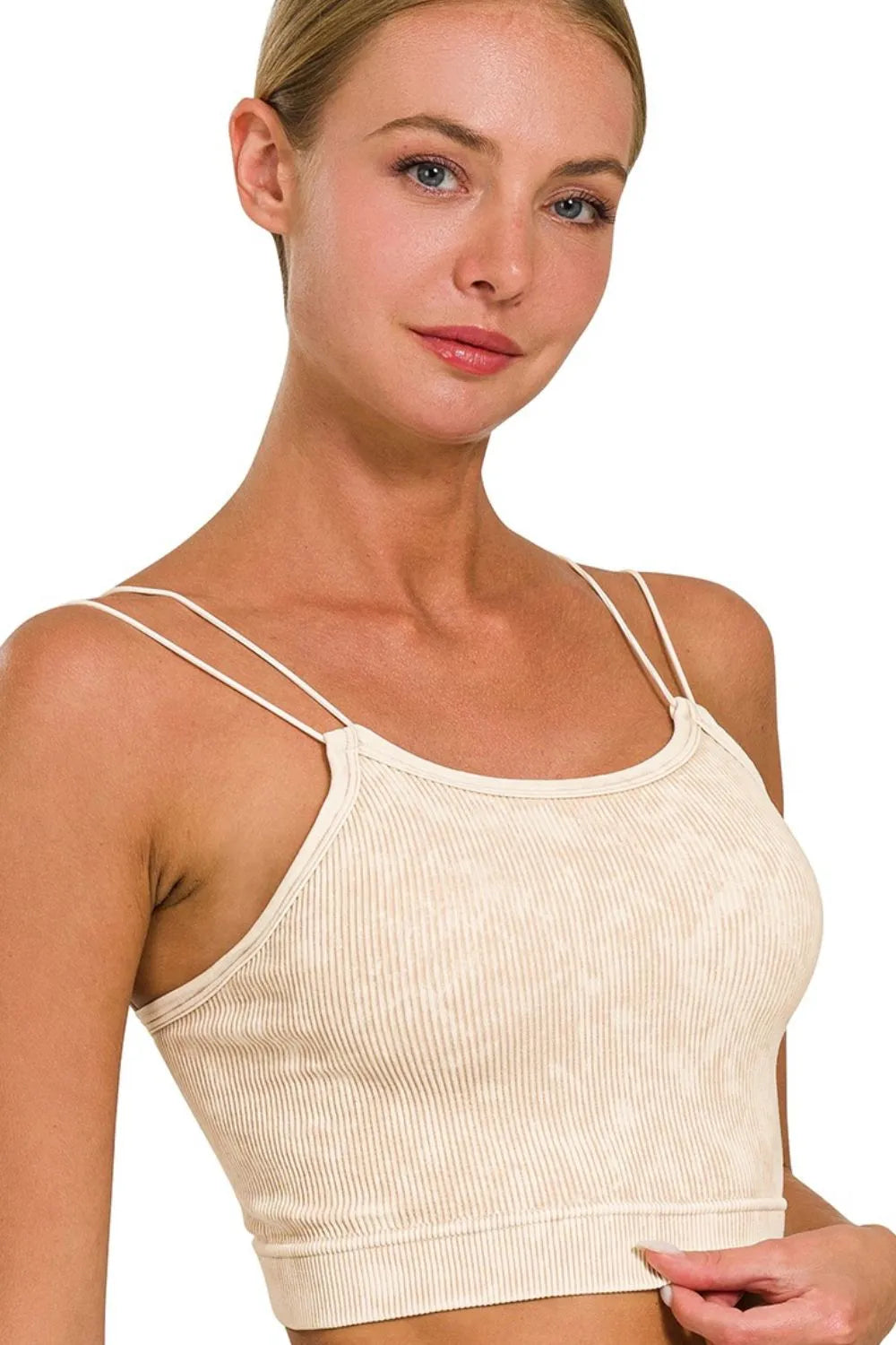 Washed Ribbed Seamless Double Strap Brami