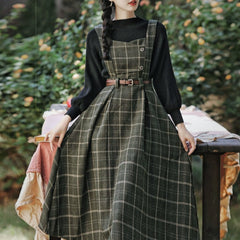 Conjunto de 2 piezas de vestido de lana a cuadros de la Academia oscura de Forest Witch