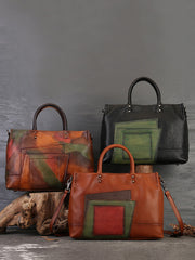 Women Leather Patchwork Large Capacity Hand Bag Shoulder Bag