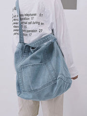 Vintage Solid Denim Spliced Shoulder Bags
