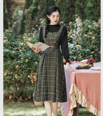 Conjunto de 2 piezas de vestido de lana a cuadros de la Academia oscura de Forest Witch
