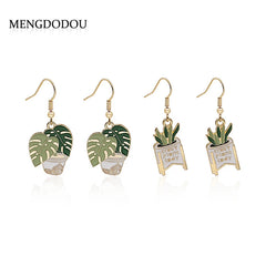 Cartoon Potted Green Plants Earrings