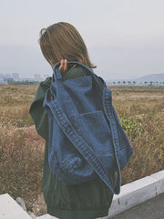 Vintage Solid Denim Spliced Shoulder Bags