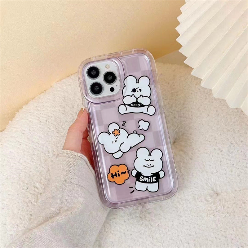 Cartoon Purple Plaid Bear Phone Case