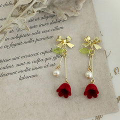 Tulip Bow Velvet Rose Earrings