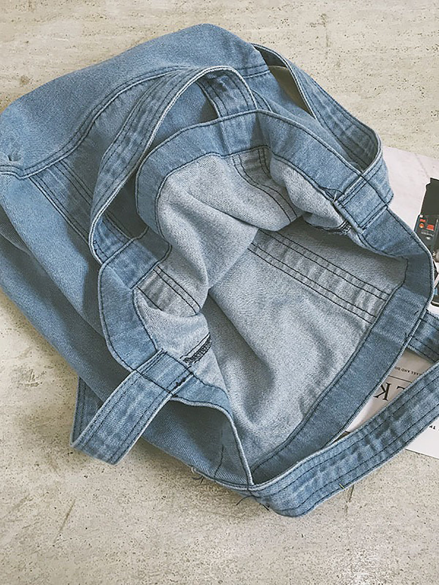 Vintage Solid Denim Spliced Shoulder Bags