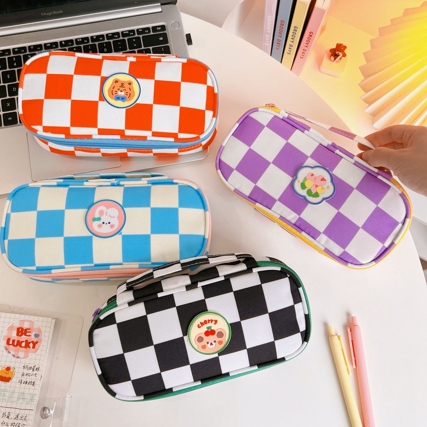 Checkerboard Large Capacity Pencil Case