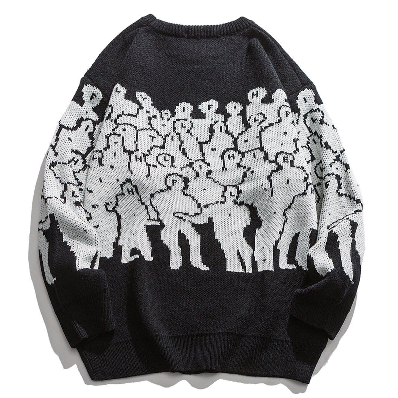 Crowd Print Knitted Sweater