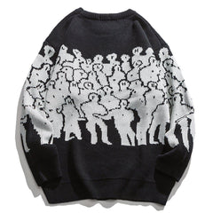 Crowd Print Knitted Sweater