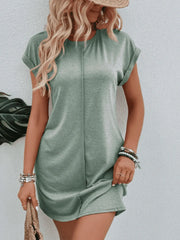 Exposed Seam Short Sleeve Mini Tee Dress