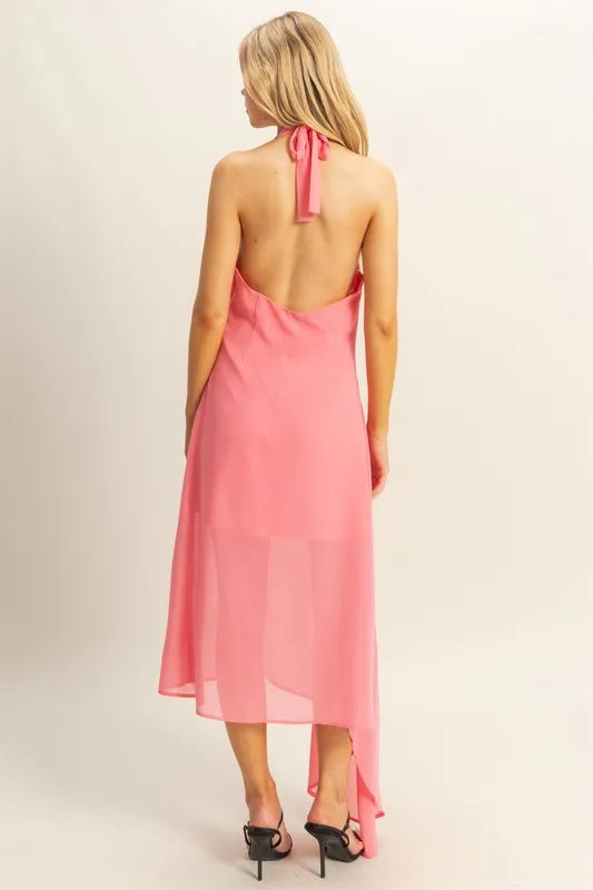 Halter Asymmetrical Hem Dress