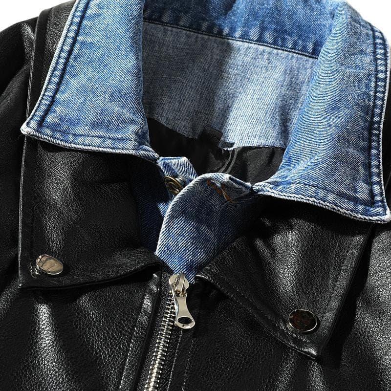 Ribbon Denim Leather Jacket