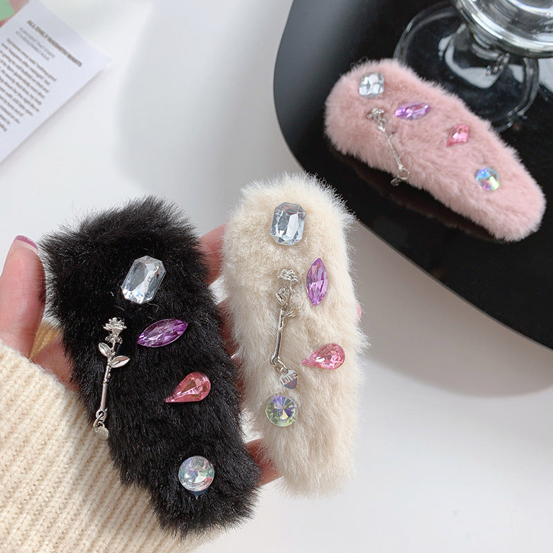 Cute Rhinestone Plush Hair Clip