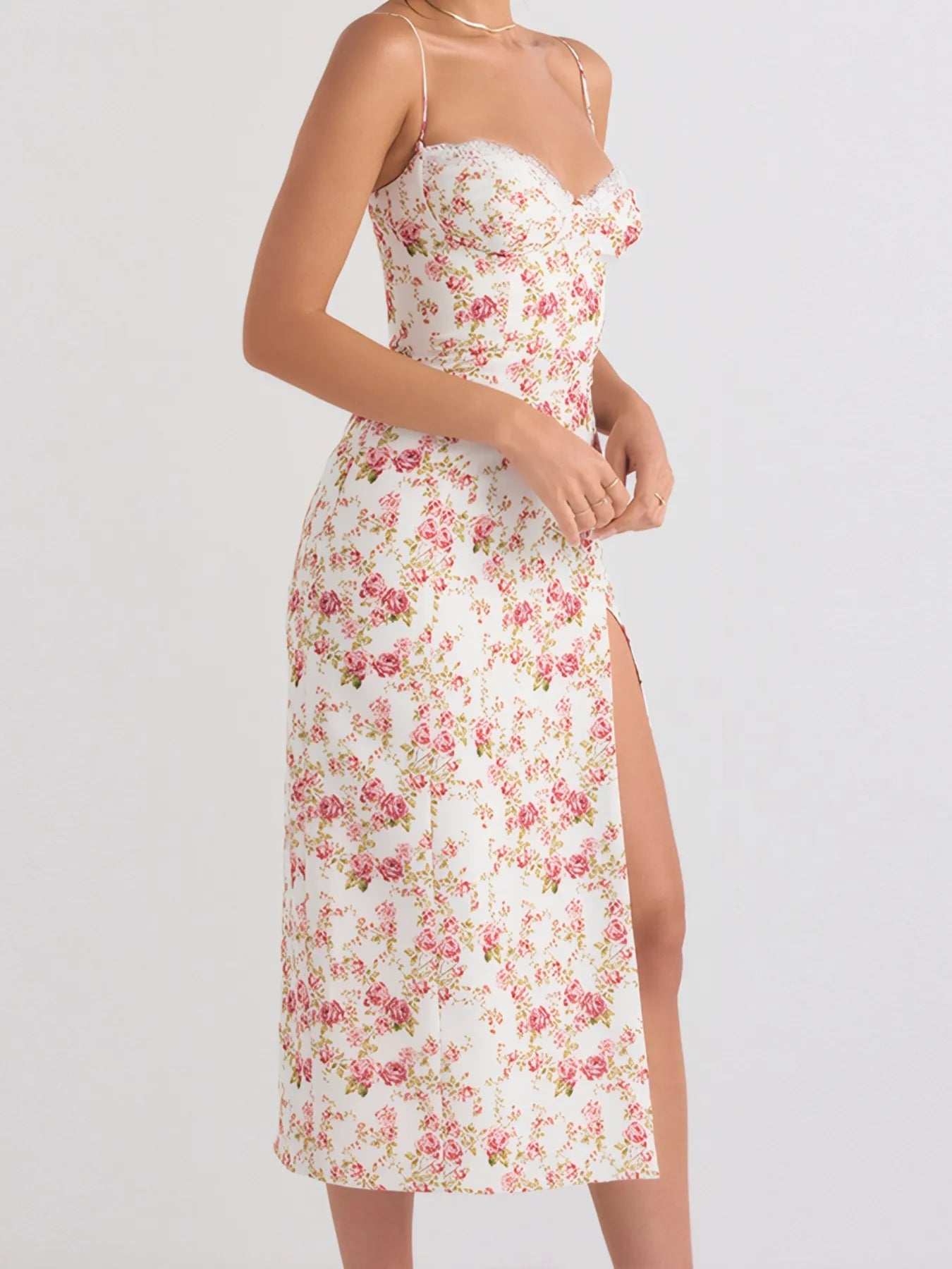 Split Printed Sweetheart Neck Cami Dress