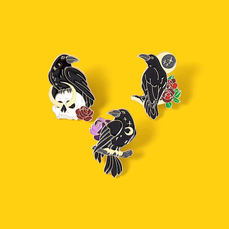 Chic Rose Crow Pins