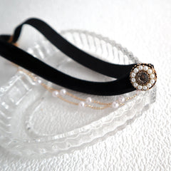 Black Velvet Double Pearl Chain Choker