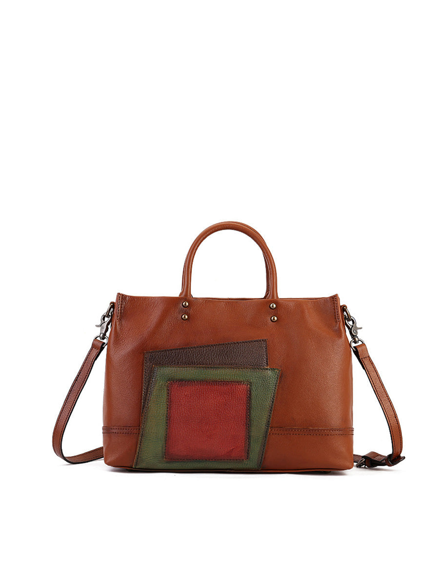 Women Leather Patchwork Large Capacity Hand Bag Shoulder Bag