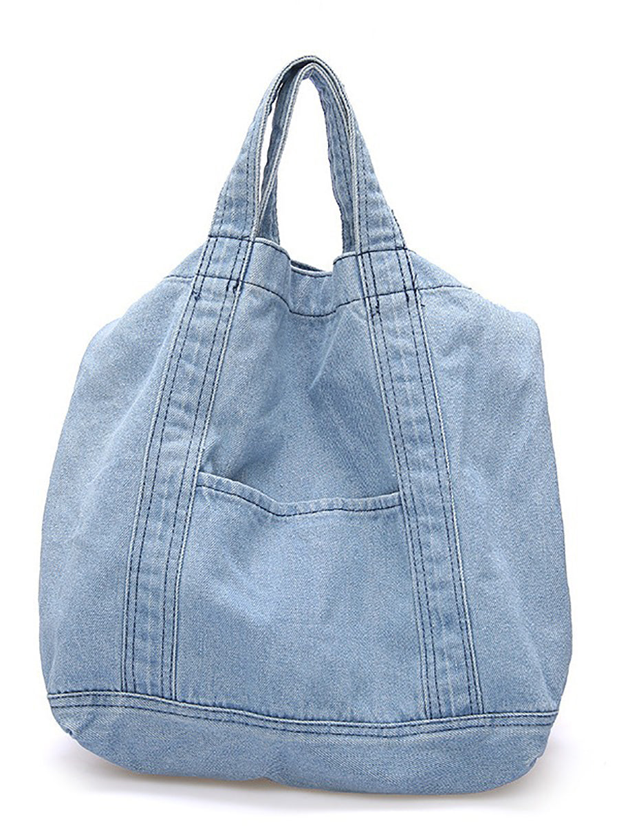 Vintage Solid Denim Spliced Shoulder Bags