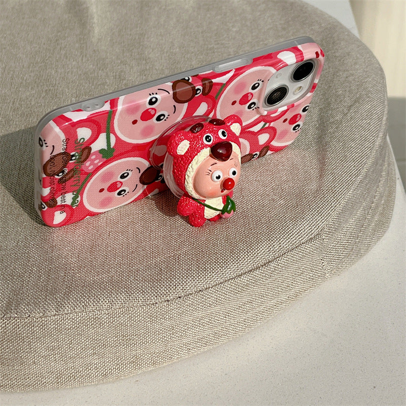 Cute Strawberry Bear Stand Phone Case