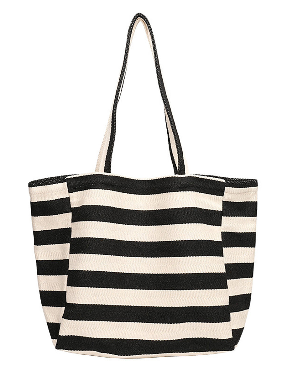 Women Casual Stripe Canvas Large Capacity Shoulder Bag