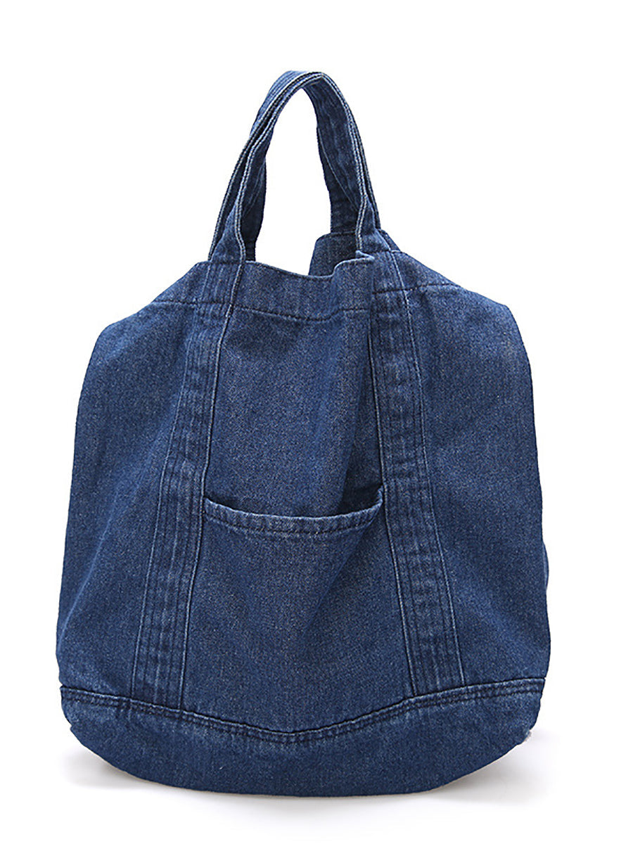 Vintage Solid Denim Spliced Shoulder Bags