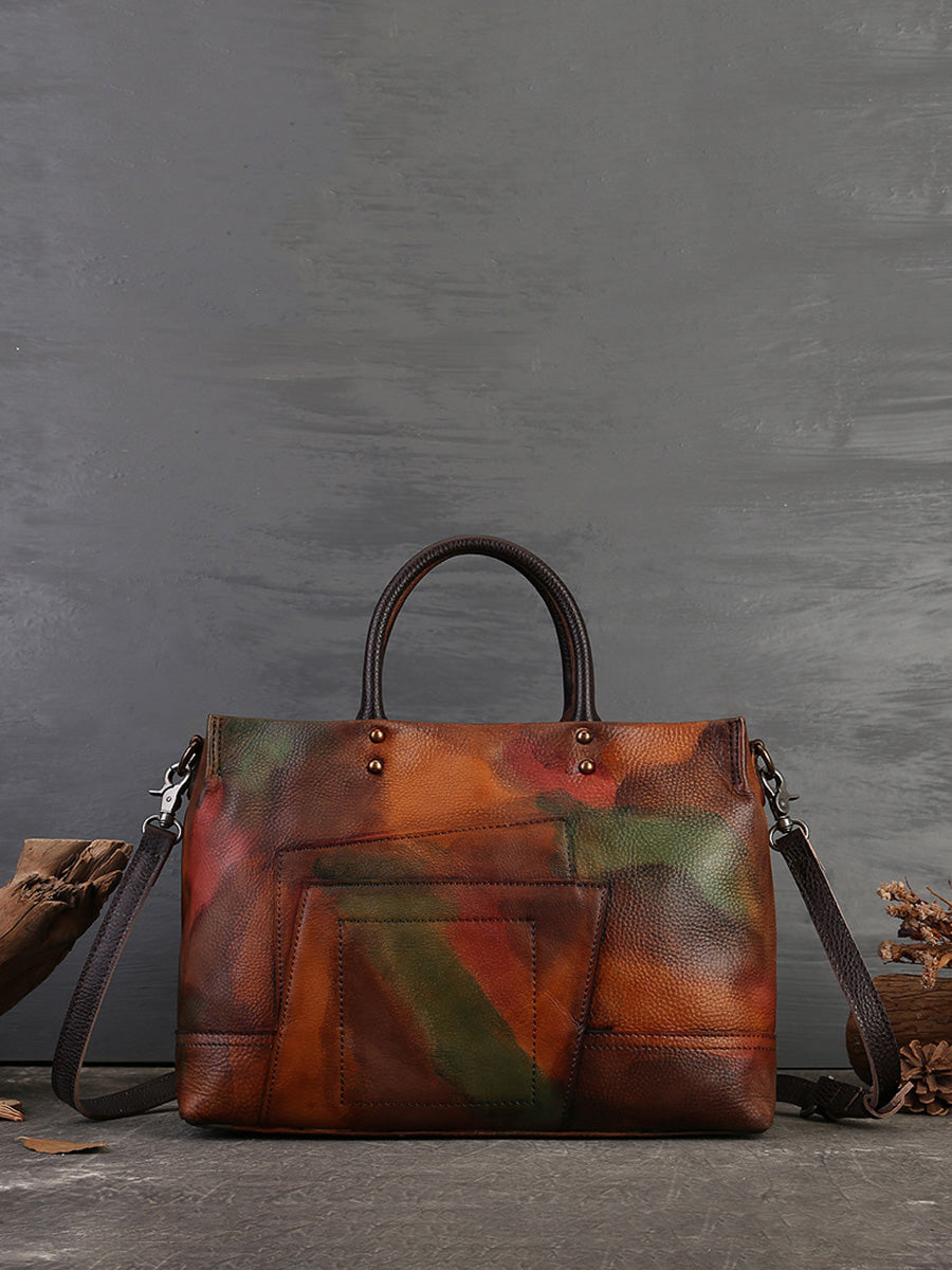 Women Leather Patchwork Large Capacity Hand Bag Shoulder Bag