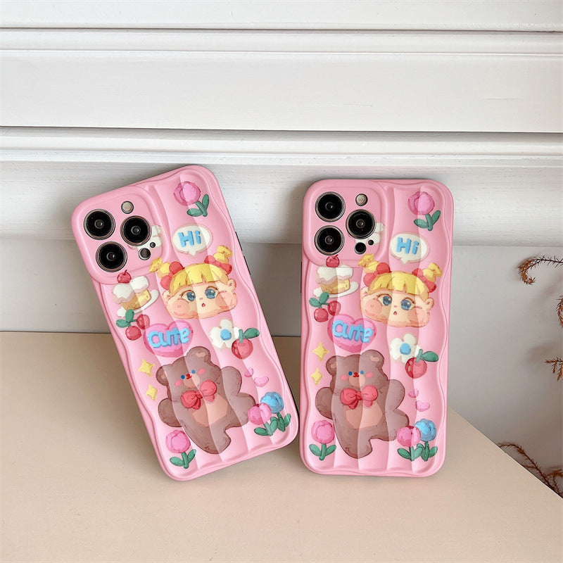 Cute Pink Oil Painting Bear Phone Case