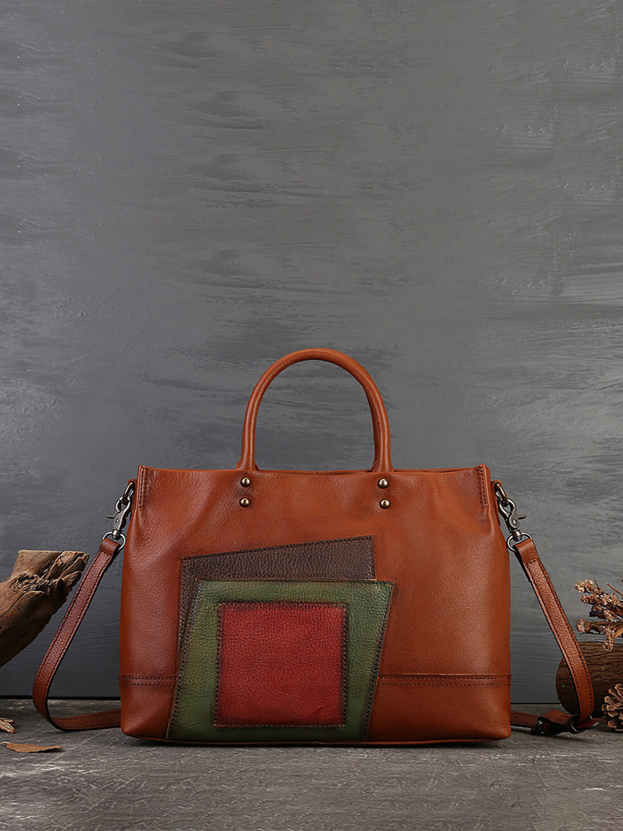Women Leather Patchwork Large Capacity Hand Bag Shoulder Bag