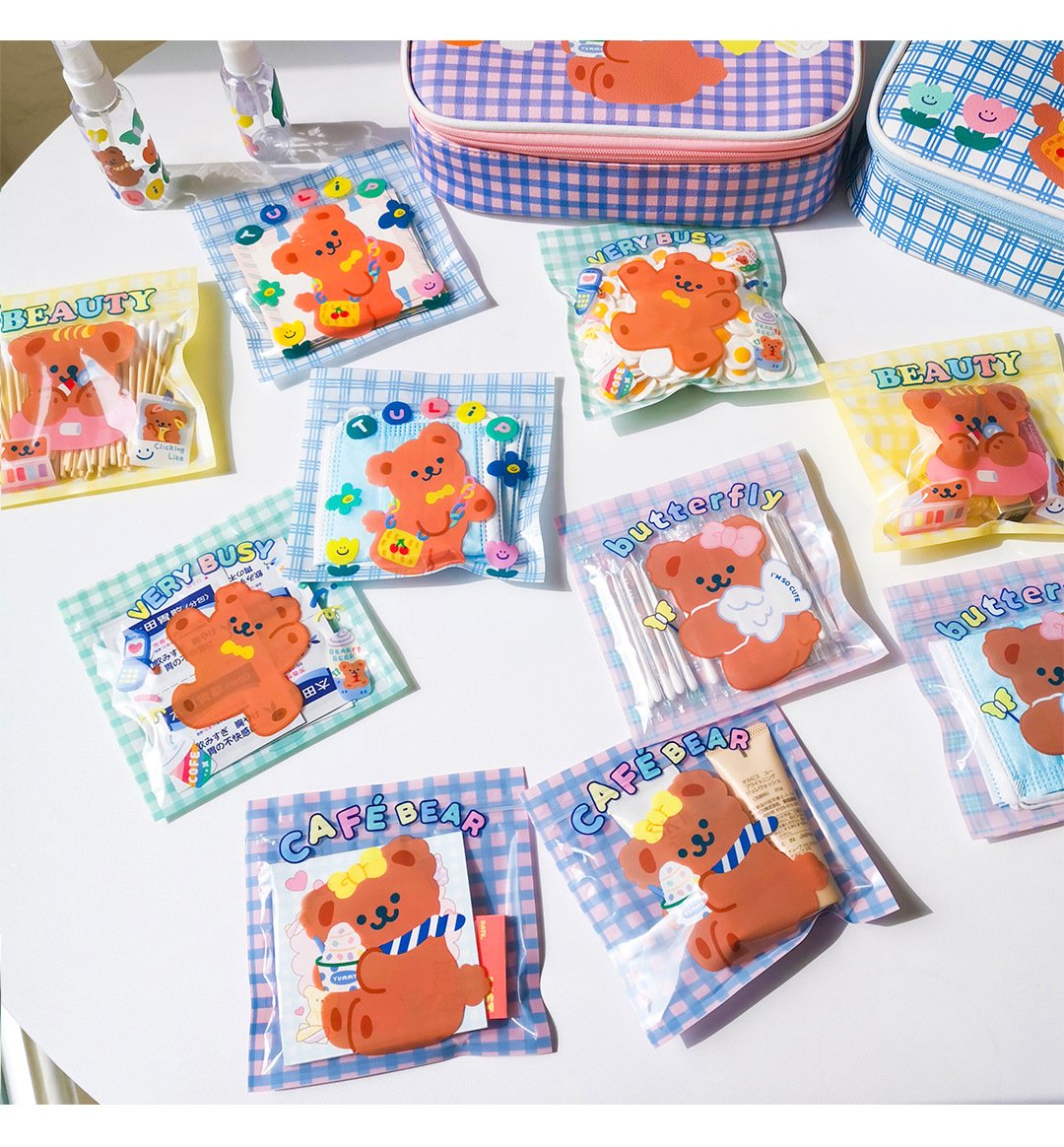 Bonjour Bear Plaid Ziplock Bags-5pcs