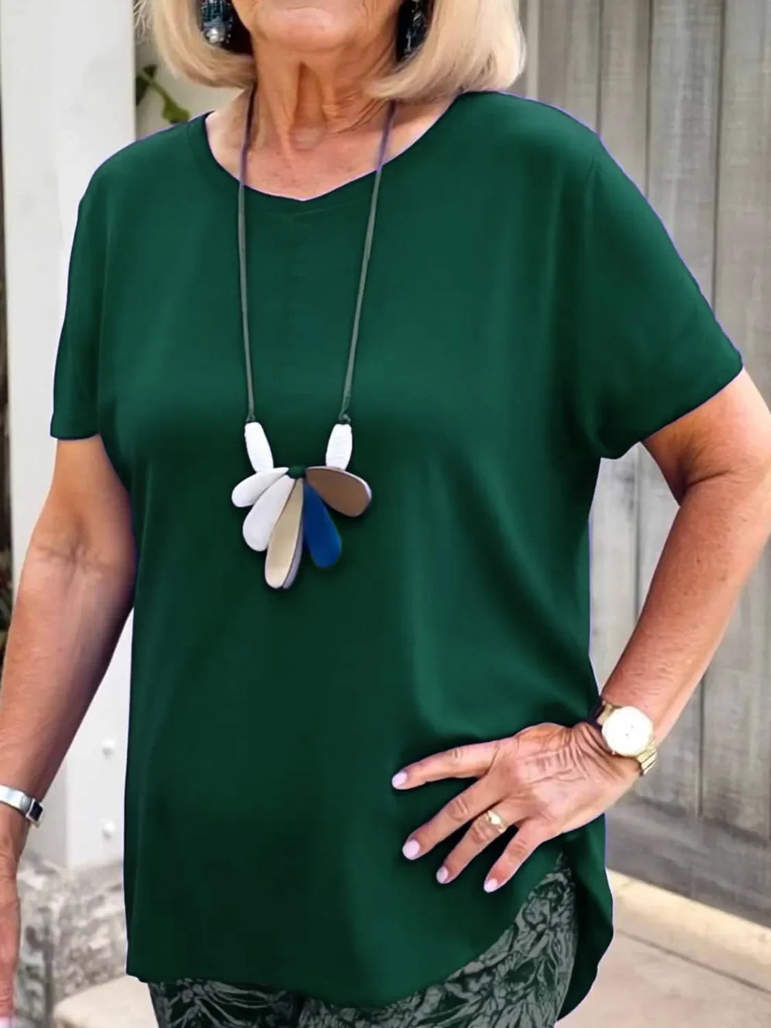 Full Size Round Neck Short Sleeve Top and Pants Set Plus Size