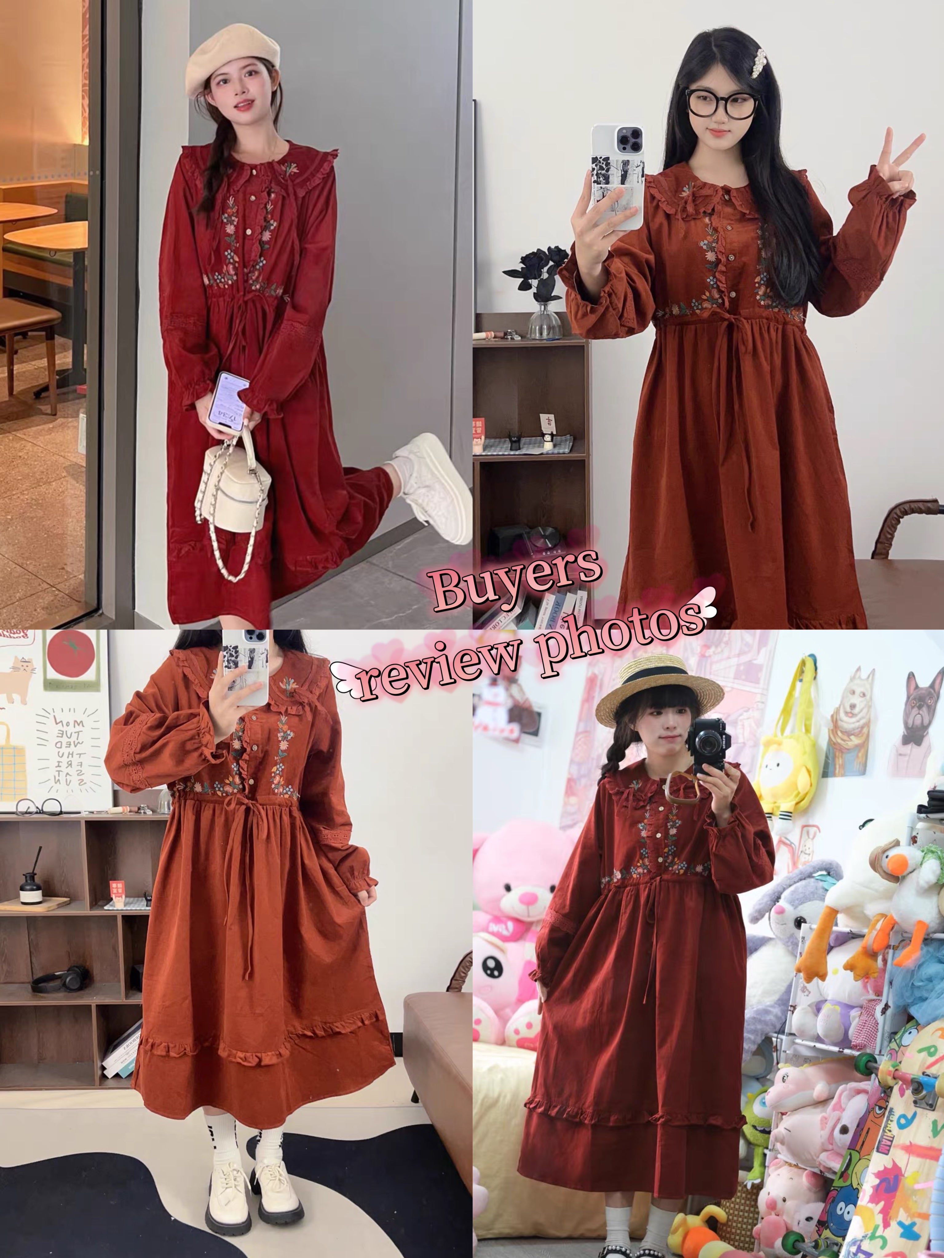 Foxy Fall Cottagecore Dress with Embroidery